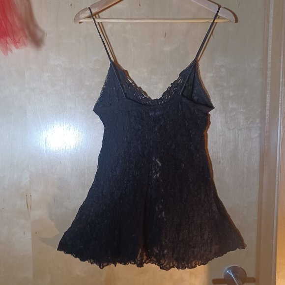 CLICHE' VINTAGE Allover Black Lace Front Split Babydoll Slip_Size Large - Picture 6 of 8
